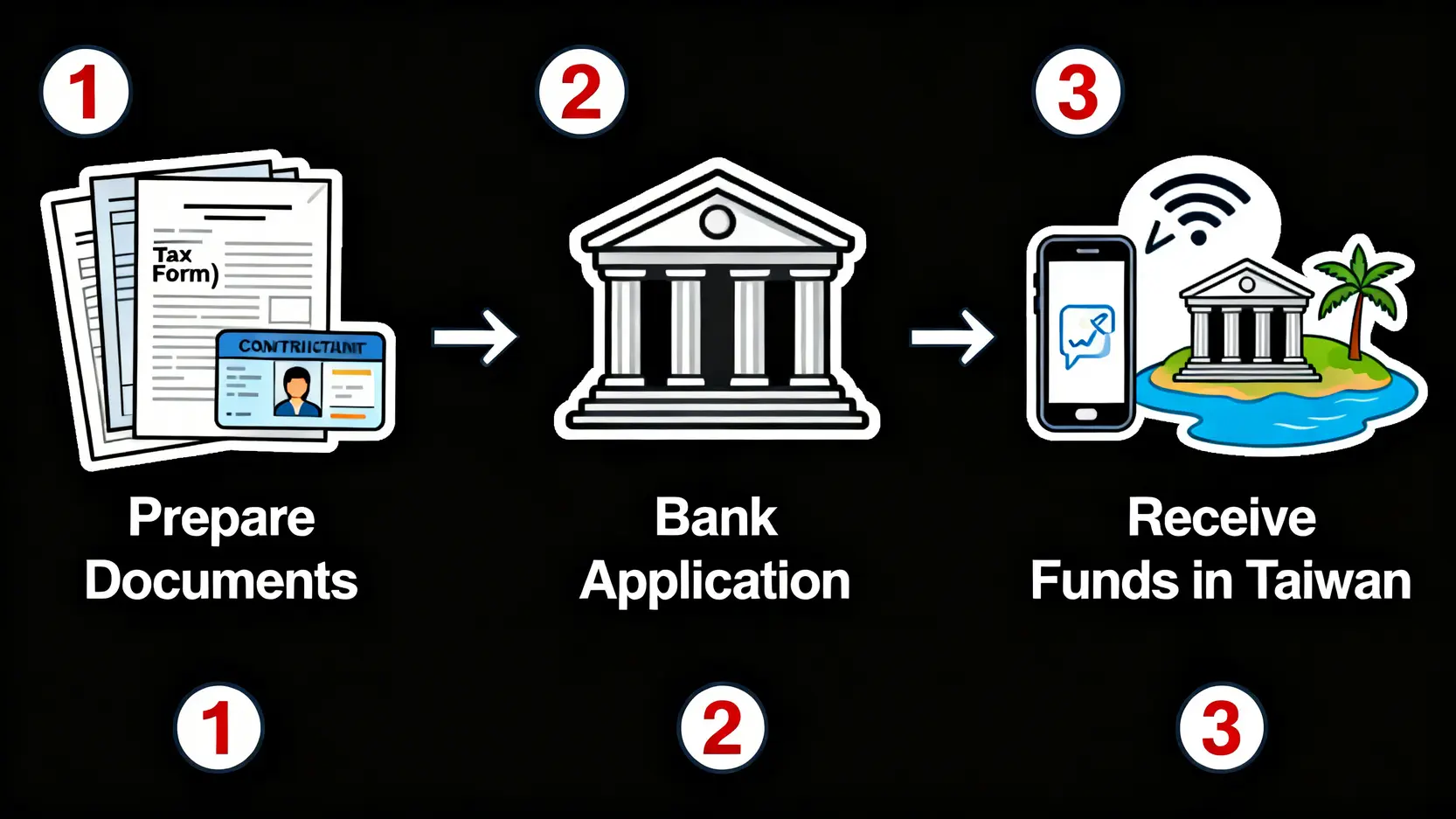 【2026最新】大陸匯款到台灣限制全攻略:5大重點搞懂人民幣匯款規定與額度 從大陸銀行匯款到台灣的合法流程圖,包含準備文件、銀行申辦和台灣收款三個步驟。