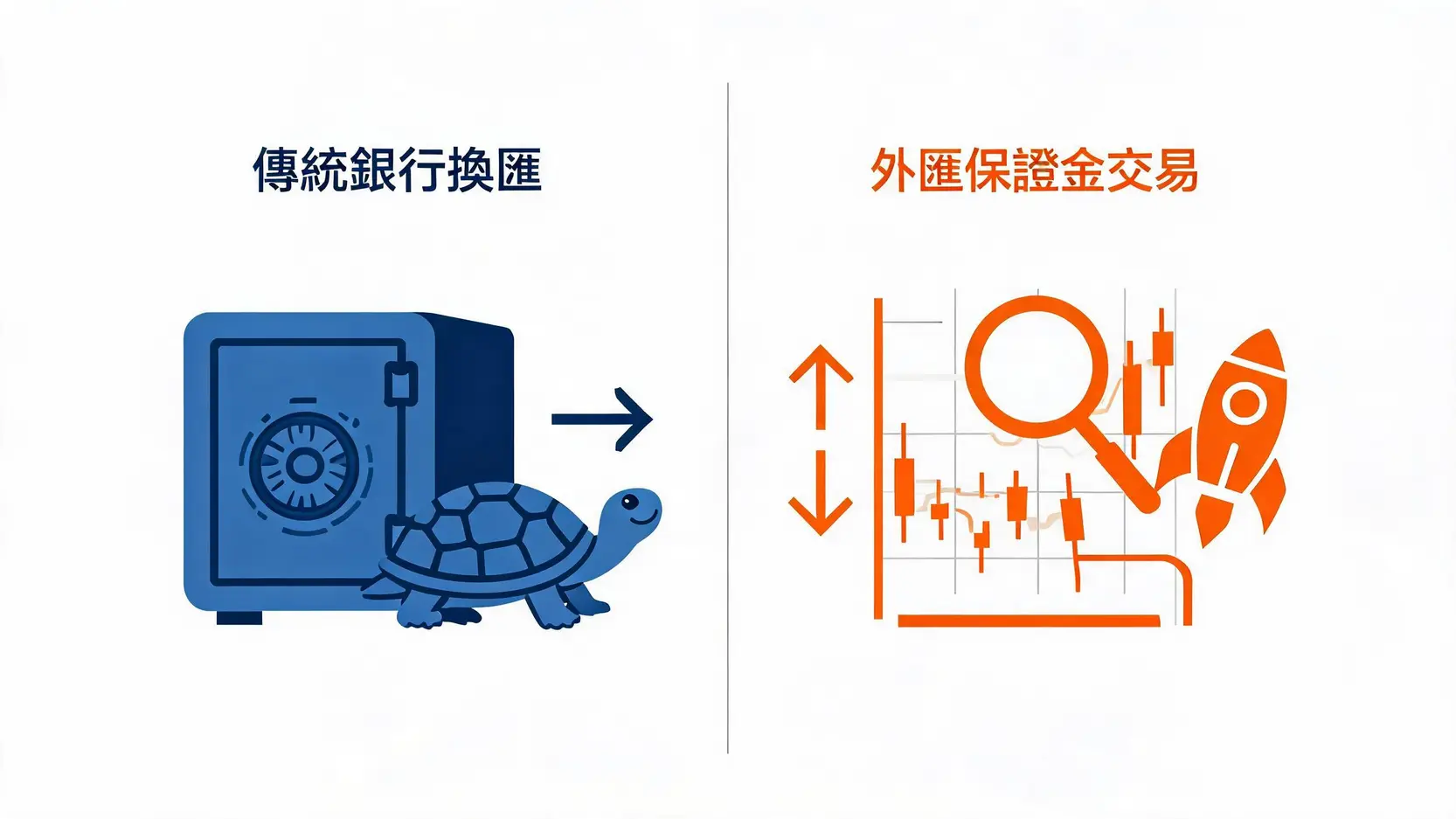 傳統銀行換匯與外匯保證金交易優缺點對比圖