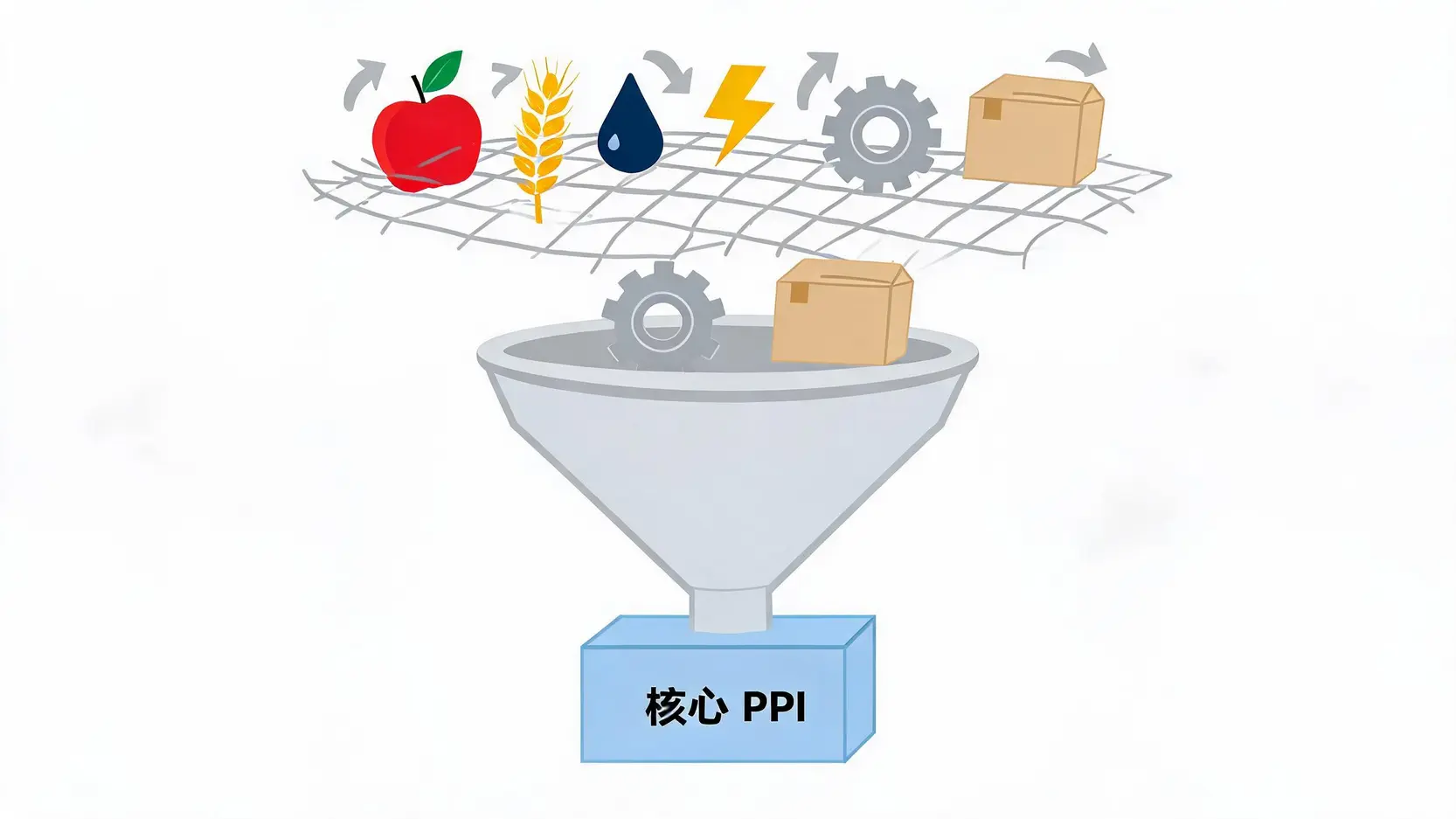 美國生產者物價指數(PPI)是什麼?2026看懂通膨的領先指標 核心PPI剔除食品與能源因素的概念示意圖