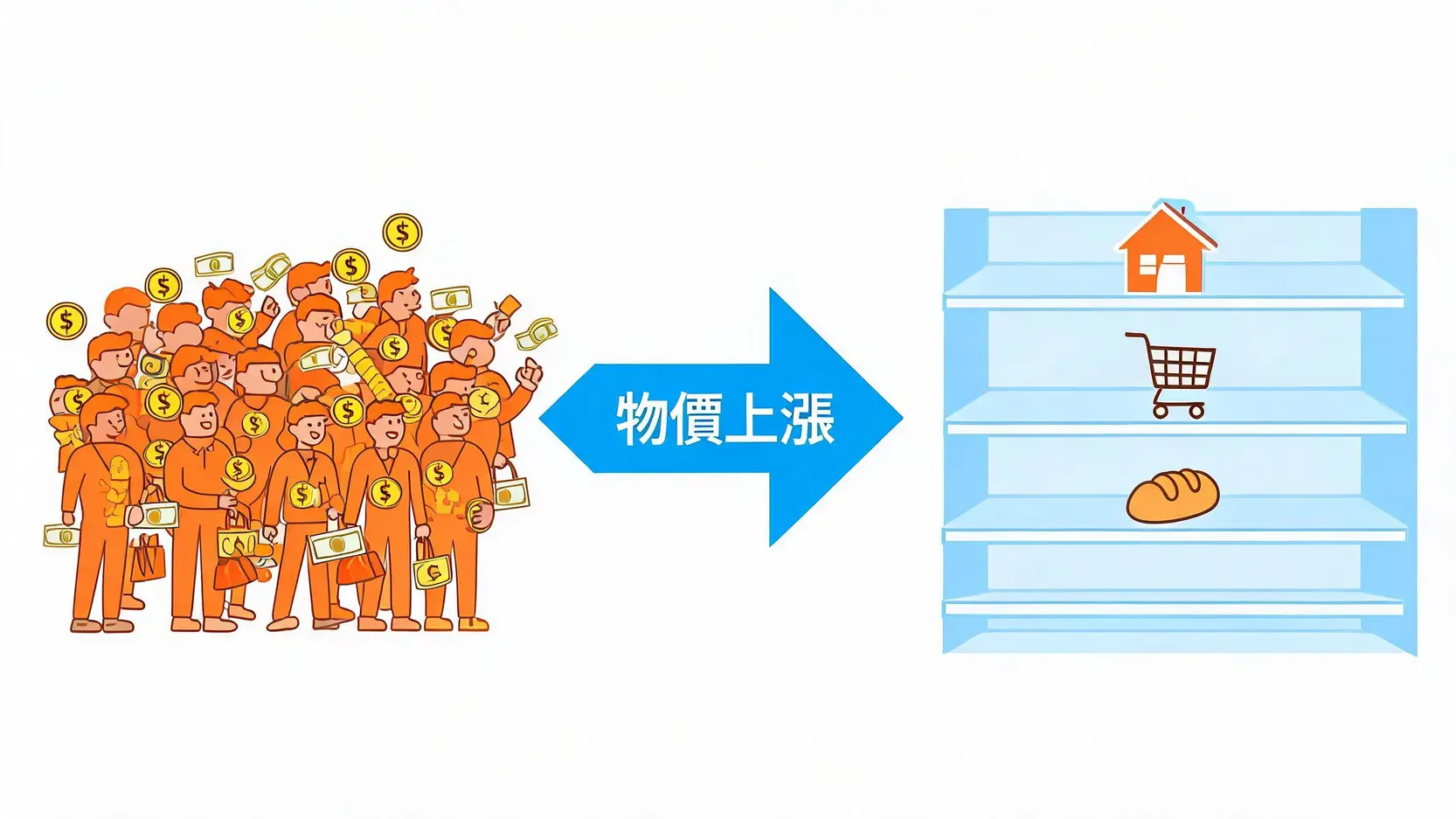 升息通膨關聯大解密央行降溫物價的終極武器 市場資金過剩導致物價上漲示意圖