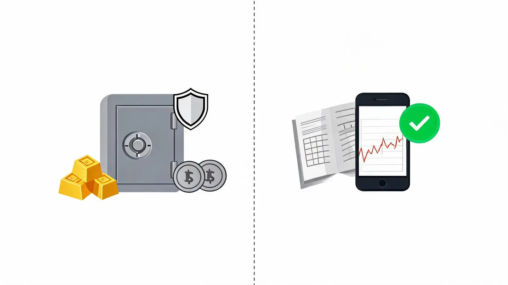 【黃金投資教學】從黃金存摺、ETF到CFD,4大投資方式與優缺點全解析 實體黃金與黃金存摺優缺點與特徵對比圖