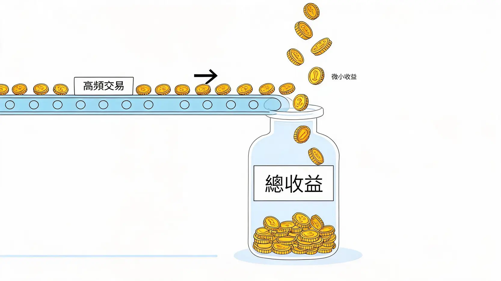 超短線交易全攻略:定義、優缺點、策略及實用指標解析 超短線交易積少成多的概念圖,許多小金幣匯集成大利潤。