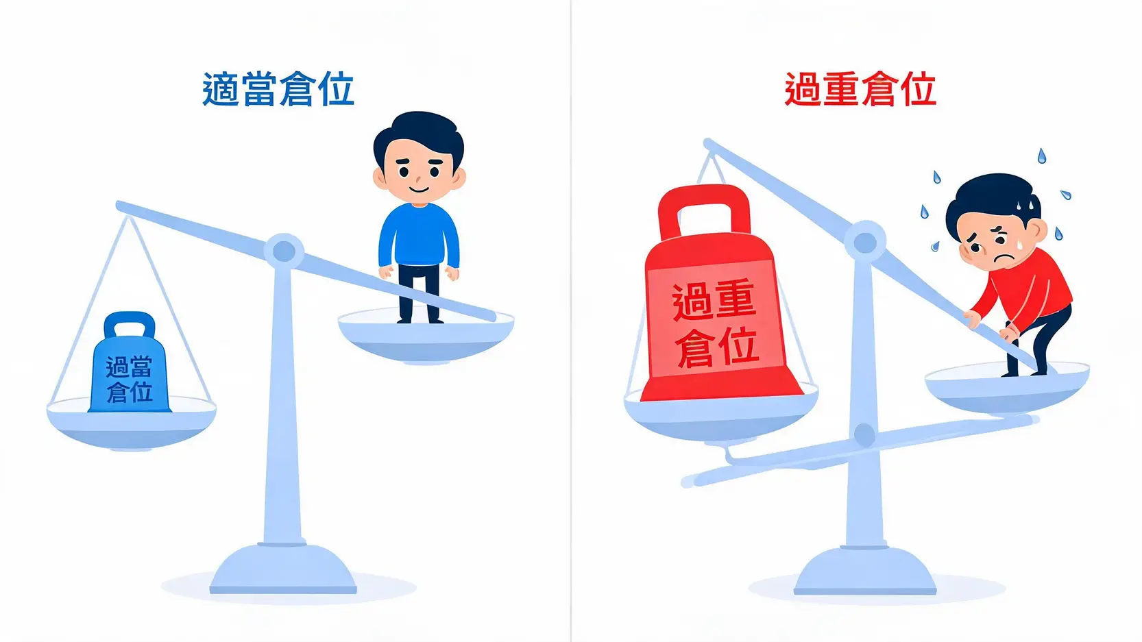 倉位(Position)是什麼?5分鐘搞懂外匯、股票交易的核心概念 概念圖說明倉位大小對交易者心理的影響,適當倉位使人冷靜,過重倉位帶來巨大壓力。