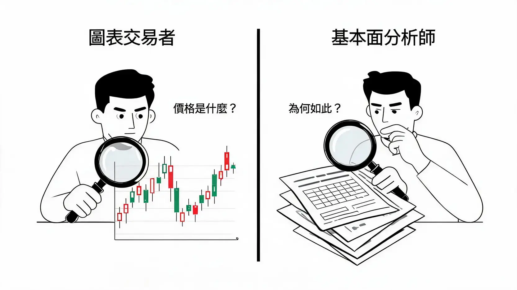 什麼是圖表交易者(Chartist)?揭開只看技術線圖的市場獲利秘密 圖表交易者三大分析支柱示意圖,包括價格圖表類型、經典圖表型態和常用技術指標。