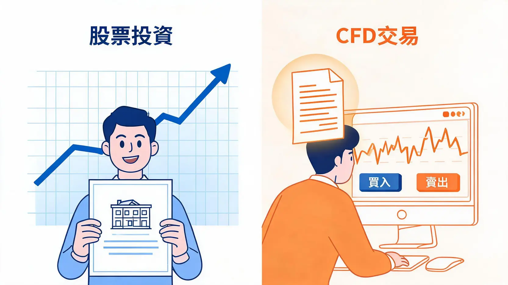 CFD交易vs.傳統股票投資:哪個更適合你?優缺點全面大PK 股票投資與CFD交易在所有權上的差異圖解:股票投資者持有公司資產,而CFD交易者交易的是價格合約。