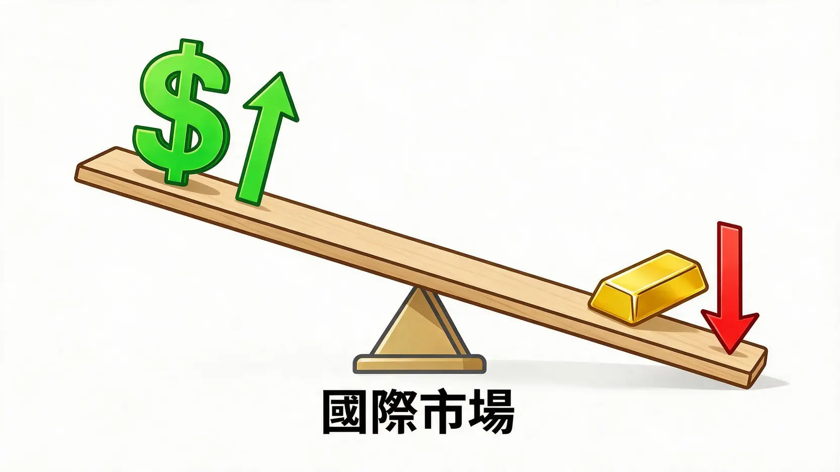 金價大跌前兆?緊盯這 5 大市場指標,避開下一波黃金修正風險 美元與黃金價格的蹺蹺板負相關關係示意圖