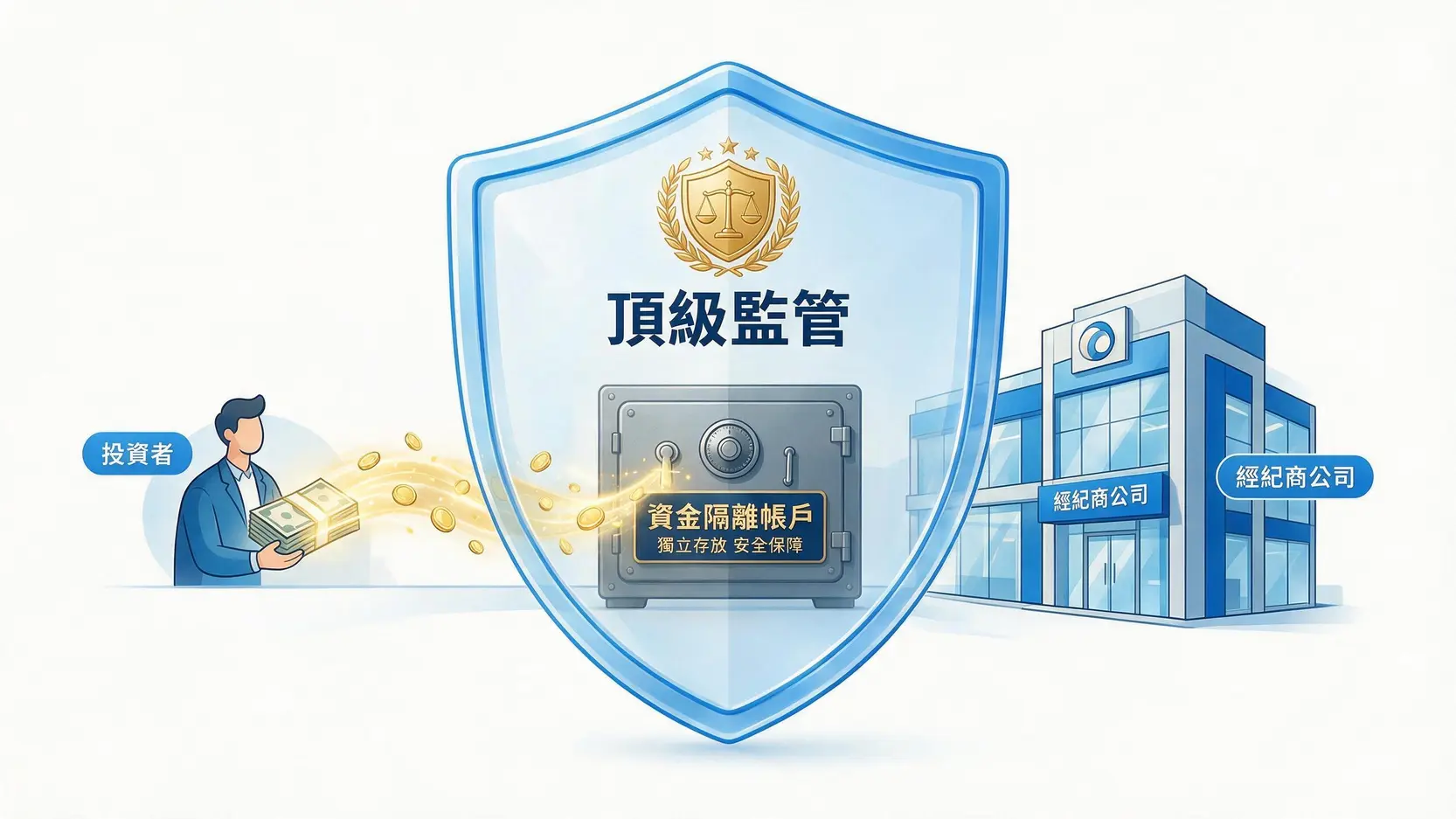黃金外匯交易平台怎麼選?2026從MT4下載到點差成本的終極指南 資金隔離帳戶運作原理圖,顯示客戶資金在監管下與公司資金分開存放。